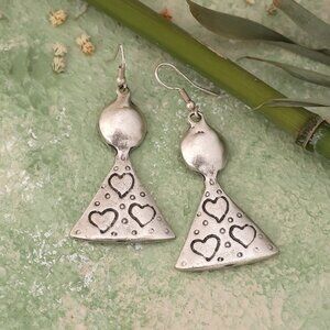 Boho Chic Heart Dangle Earrings with Unique Triangle Design